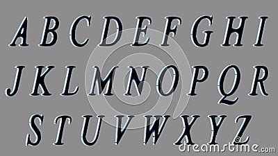 English alphabet, 3D uppercase font, black with metallic sides. Isolated, easy to use. Stock Photo