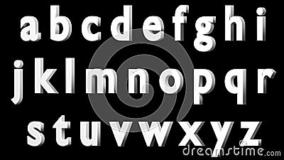 English alphabet, 3D white font, lowercase. Isolated, easy to use. FACING LEFT VERSION. Stock Photo