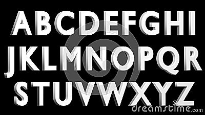 English alphabet, 3D white font, uppercase. Isolated, easy to use. FACING RIGHT VERSION. Stock Photo