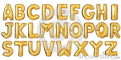 English alphabet from golden balloons Stock Photo