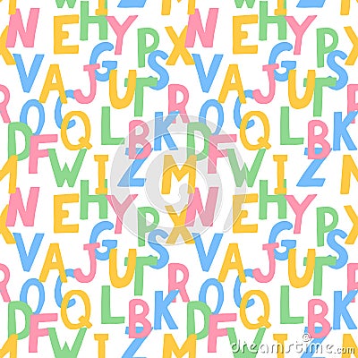 english alphabet kids seamless pattern hand drawn. . letters, written, font, numbers. Stock Photo