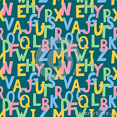 english alphabet kids seamless pattern hand drawn. vector. letters, written, font, numbers. Vector Illustration