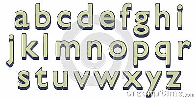 English alphabet. Lowercase. Golden 3D font. Isolated, easy to use. Stock Photo