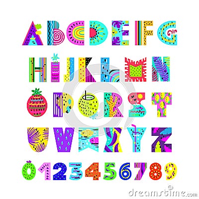 English alphabet in summer style Vector Illustration