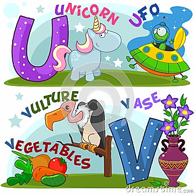 English alphabet U V Vector Illustration