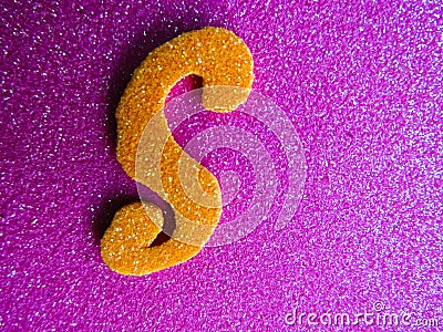 An English alphabet S pink background shiney Stock Photo