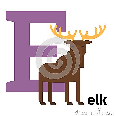 English animals zoo alphabet letter E Vector Illustration