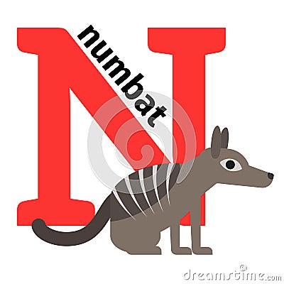 English animals zoo alphabet letter N Vector Illustration