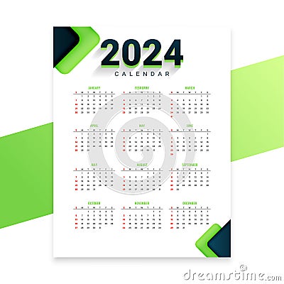 2024 english annual calendar layout for business desk or wall Vector Illustration