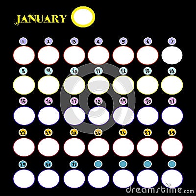 English blank calendar template for JANUARY Stock Photo