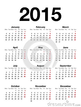 English Calendar for 2015 Cartoon Illustration