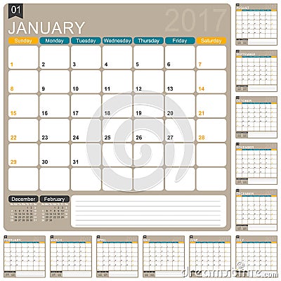 English Calendar 2017 Vector Illustration