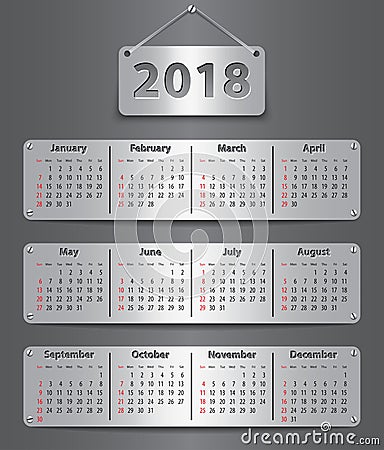 2018 English calendar_tablet Vector Illustration