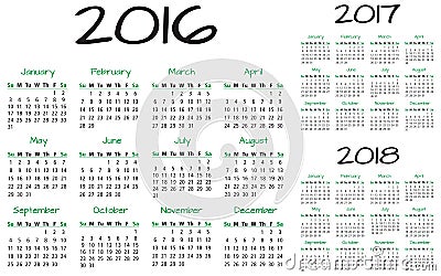 English Calendar 2016-2017-2018 vector Vector Illustration