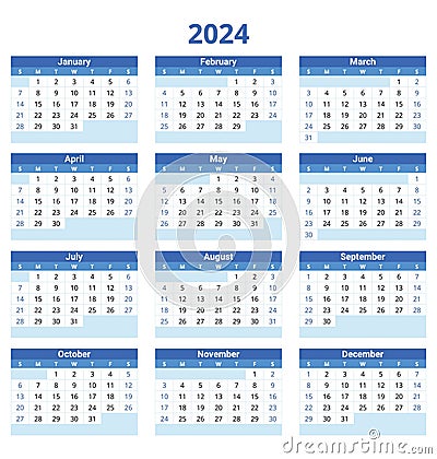 2024 english calendar, vertical. Modern vector illustration. Plan your year Vector Illustration