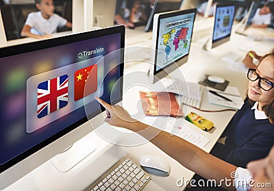 English Chinese Languages Translation Application Concept Stock Photo