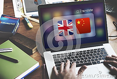 English Chinese Languages Translation Application Concept Stock Photo