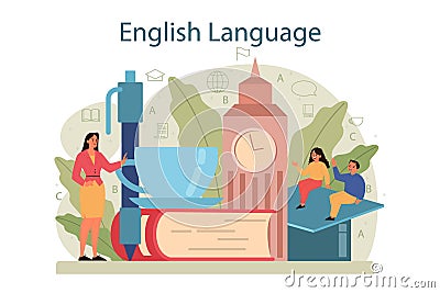 English class concept. Study foreign languages in school or university. Vector Illustration