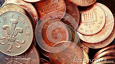Assorted copper coins Editorial Stock Photo