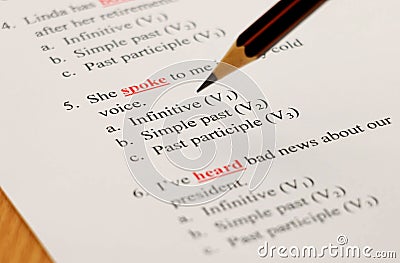 English exam on table with pencil Stock Photo