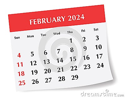 ENGLISH February 2024 calendar. Vector illustration Vector Illustration