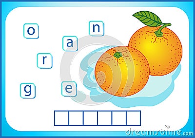 School education. English flashcard for learning English. We write the names of vegetables and fruits. Words is a puzzle game for Vector Illustration