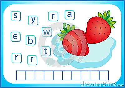 School education. English flashcard for learning English. We write the names of vegetables and fruits. Words is a puzzle game for Vector Illustration