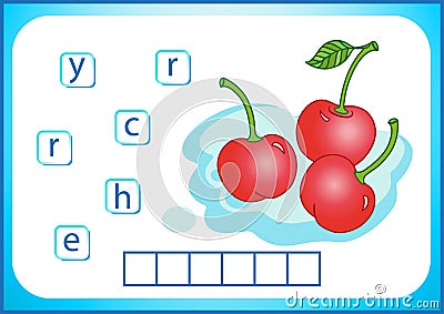 School education. English flashcard for learning English. We write the names of vegetables and fruits. Words is a puzzle game for Vector Illustration