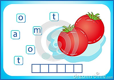 School education. English flashcard for learning English. We write the names of vegetables and fruits. Words is a puzzle game for Vector Illustration