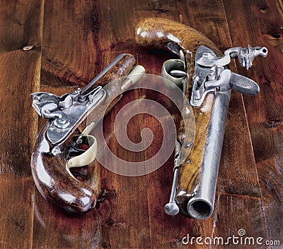 English Flintlock Pistols. Stock Photo