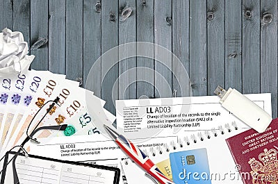 English form LLAD03 Change of location of the records to the single alternative inspection location SAIL of a limited liability Editorial Stock Photo