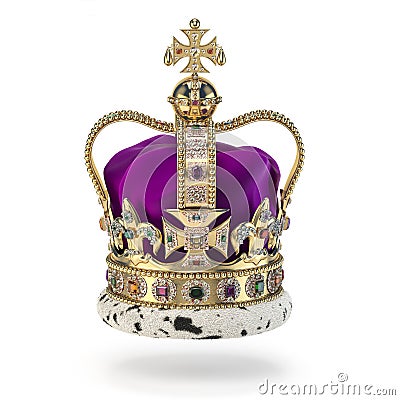 English golden crown with jewels isolated on white. Royal symbol of UK monarchy Cartoon Illustration