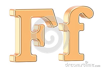 English golden letter F with serifs, 3D rendering Stock Photo