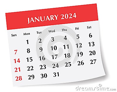 ENGLISH January 2024 calendar. Vector illustration Vector Illustration