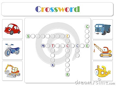 English for kids. Transportation crossword Vector Illustration