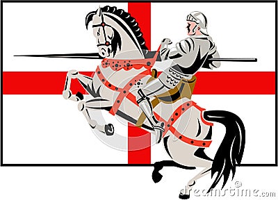 English Knight Lance Horse England Flag Side Retro Vector Illustration