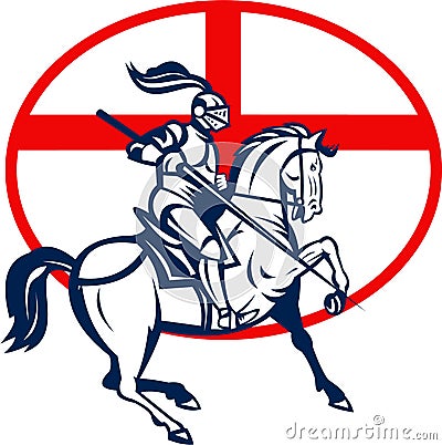 English Knight Riding Horse England Flag Circle Retro Vector Illustration