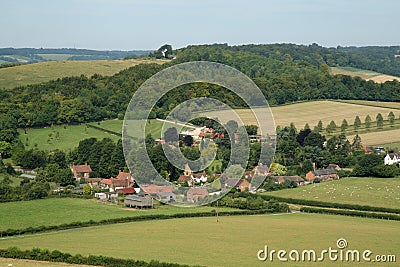 An English Landscape with Village in the Valley Stock Photo