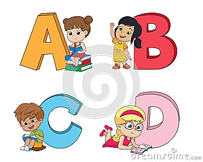 Children learn the English alphabet.Vector and illustration. Vector Illustration