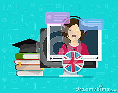 English language video online distance learning on desktop computer or education concept on pc with teacher speaking Vector Illustration