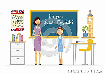 English lesson at school - cartoon people characters illustration Vector Illustration