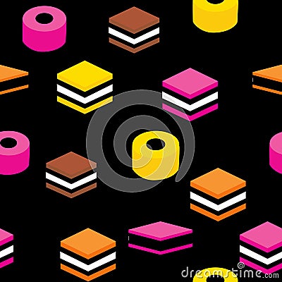 English Licorice Seamless Pattern Colorful Candy Repeat Pattern Background for Textile Design, Fabric Printing, Stationary, Packag Vector Illustration