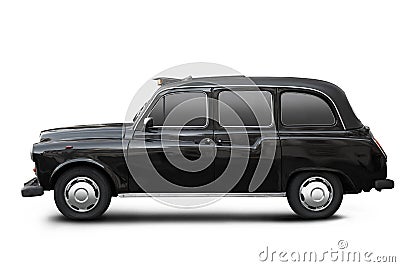 English old taxi, black cab on white Stock Photo