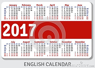 English pocket calendar for 2017 Vector Illustration