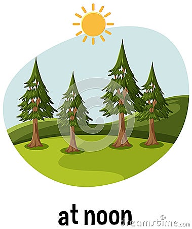 English prepositions of time with afternoon scene Vector Illustration