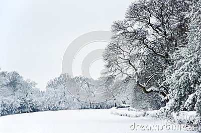 English rural countryside Winter snow landscape Stock Photo