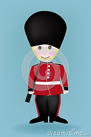 English soldier Beefeater stands alone Vector Illustration