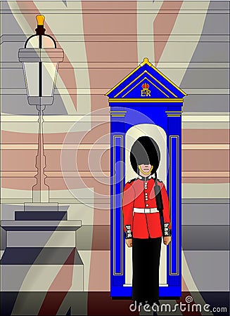 English Soldier On Royal Guard Duty Vector Illustration