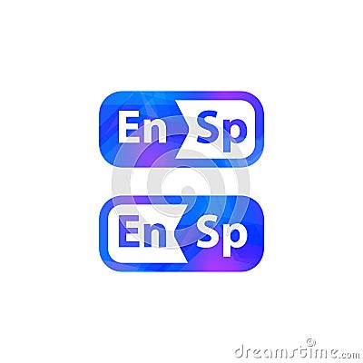 English Spanish dictionary logo. Foreign language phrasebook logotype. Translation button icon. Isolated spoken English Vector Illustration