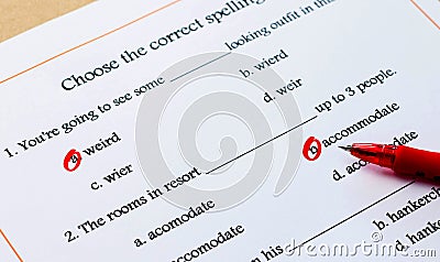 English spelling vocabulary test Stock Photo